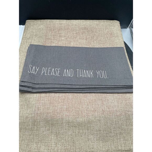 World Market Dinner Napkin Set Gray with Manners Wording 100% Cotton - Picture 3 of 8